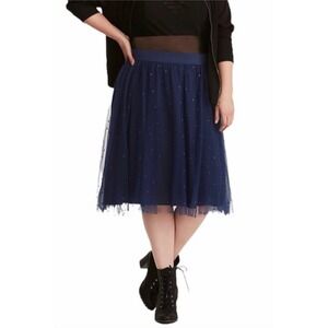Torrid Women's Navy Blue Swiss Dot Tulle‎ Midi Skirt Plus Size 1 1X